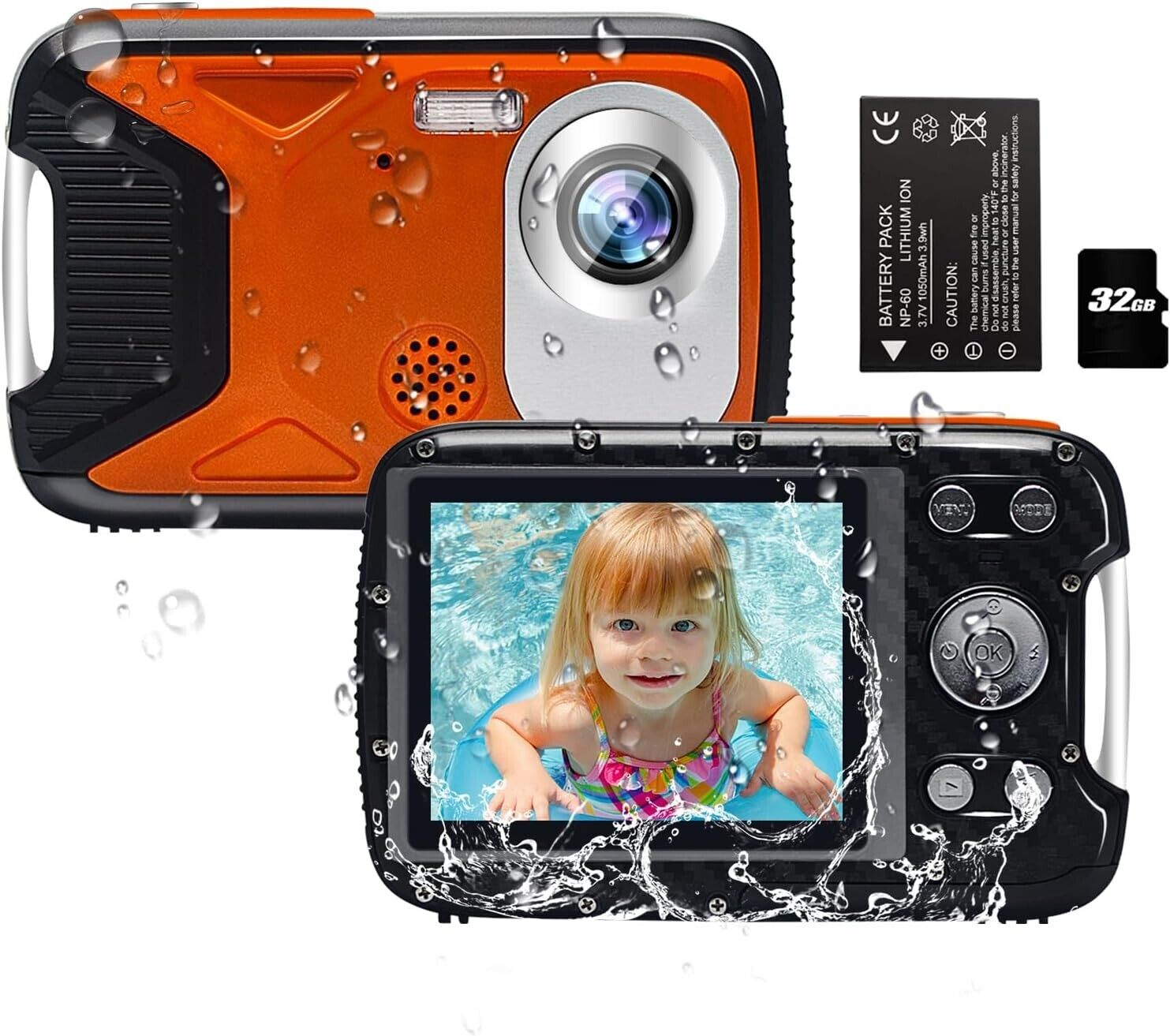 Waterproof Digital Camera with a Battery and 32GB Micro Card,30MP