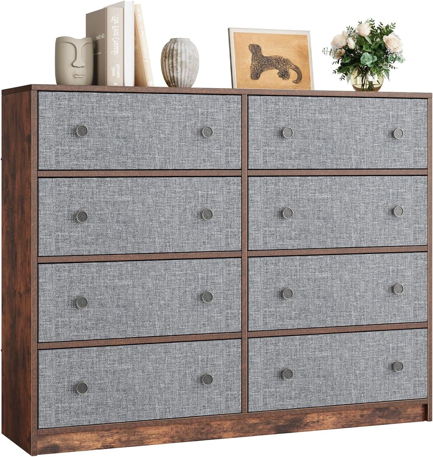 Nicehill Chest of Drawers with 8 Drawers, Wooden Frame & Retro Handles