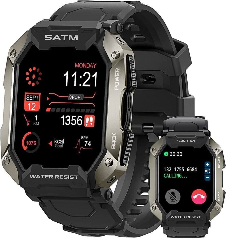 TESOFIT Smart Watches for Men, 100M Waterproof Rugged Military Grade Bluetooth