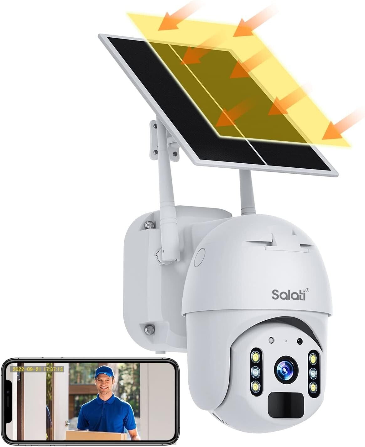 SALATI Solar Security Camera Outdoor with 360\u00b0 Pan Tilt, 2K 3MP WiFi Solar Power
