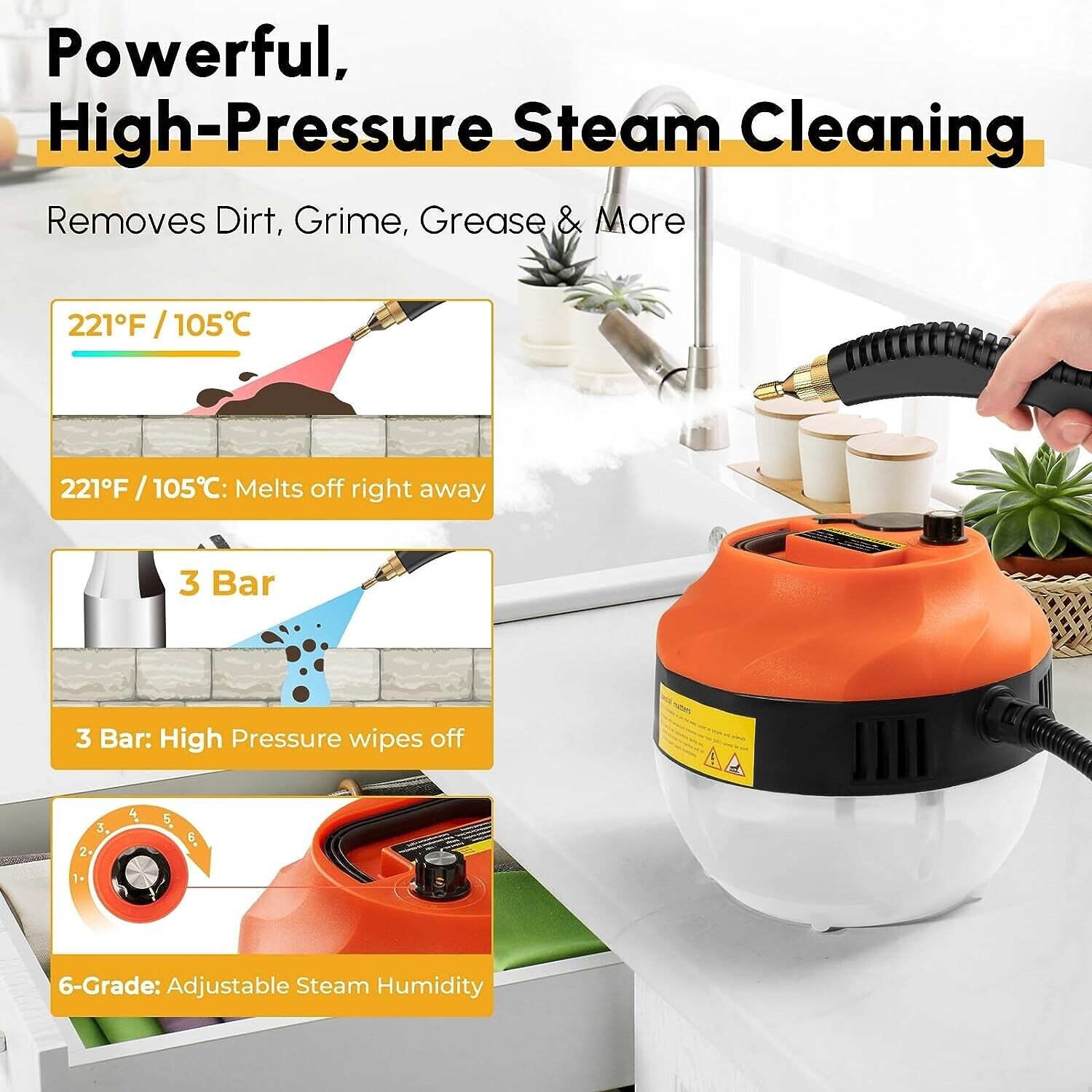Handheld Steam Cleaner 2500W Upholstery Kitchen, Bathroom grout cleaner