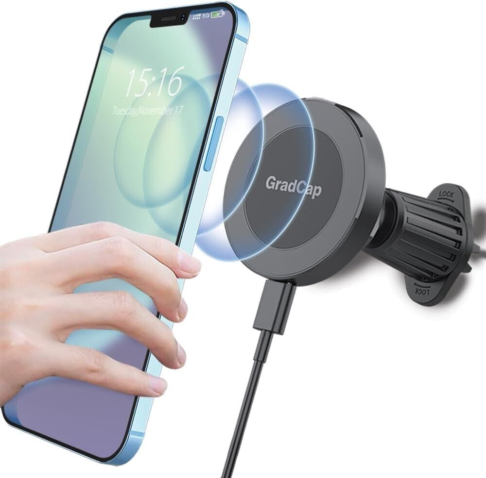GradCap for MagSafe Car Mount Charger, Wireless Charger Magnetic Phone Holder