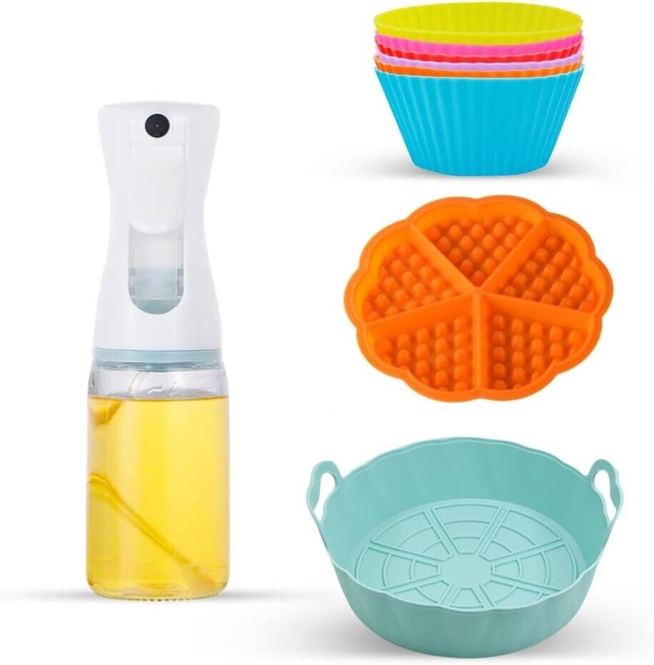 Air Fryer Accessories with Oil Sprayer, Air Fryer Silicone Liners 7.5 Inch, Sili