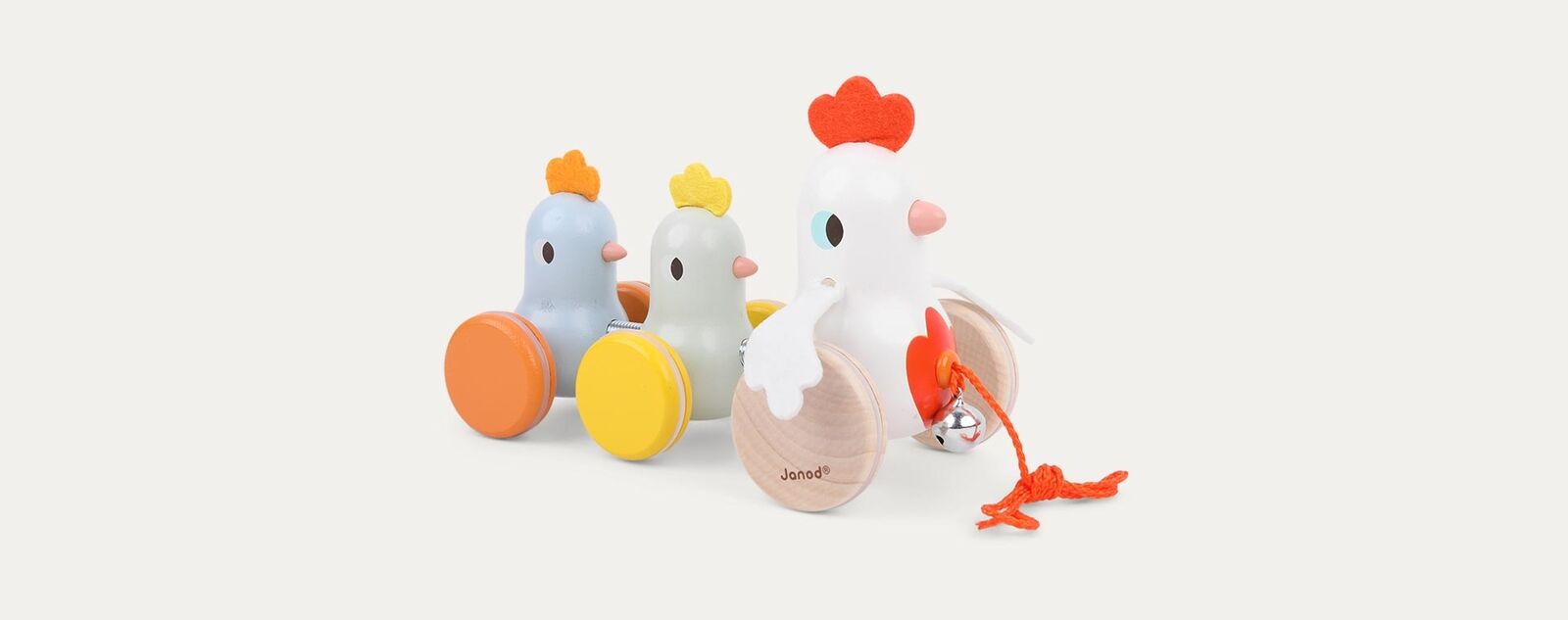Janod Pull Along Toy  - Wooden Pull Along Hen and Chicks - Early Learning