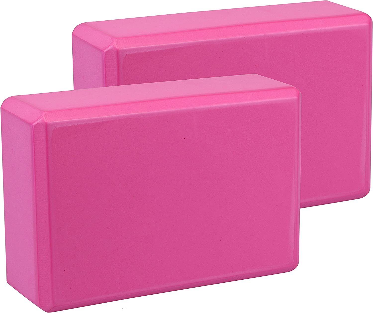 Pink Yoga Blocks 2pcs Gym Bricks High Density EVA Foam-Comfortable Fitness