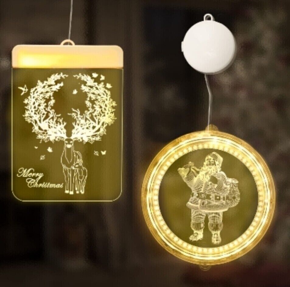 3D Christmas Window Hanging LED Light Xmas Ornament Battery - Decorations X2