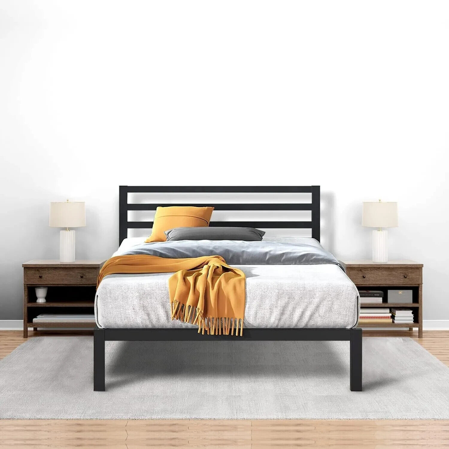 King Size Metal Bed - Metal Platform Bed Frame Inc Headboard