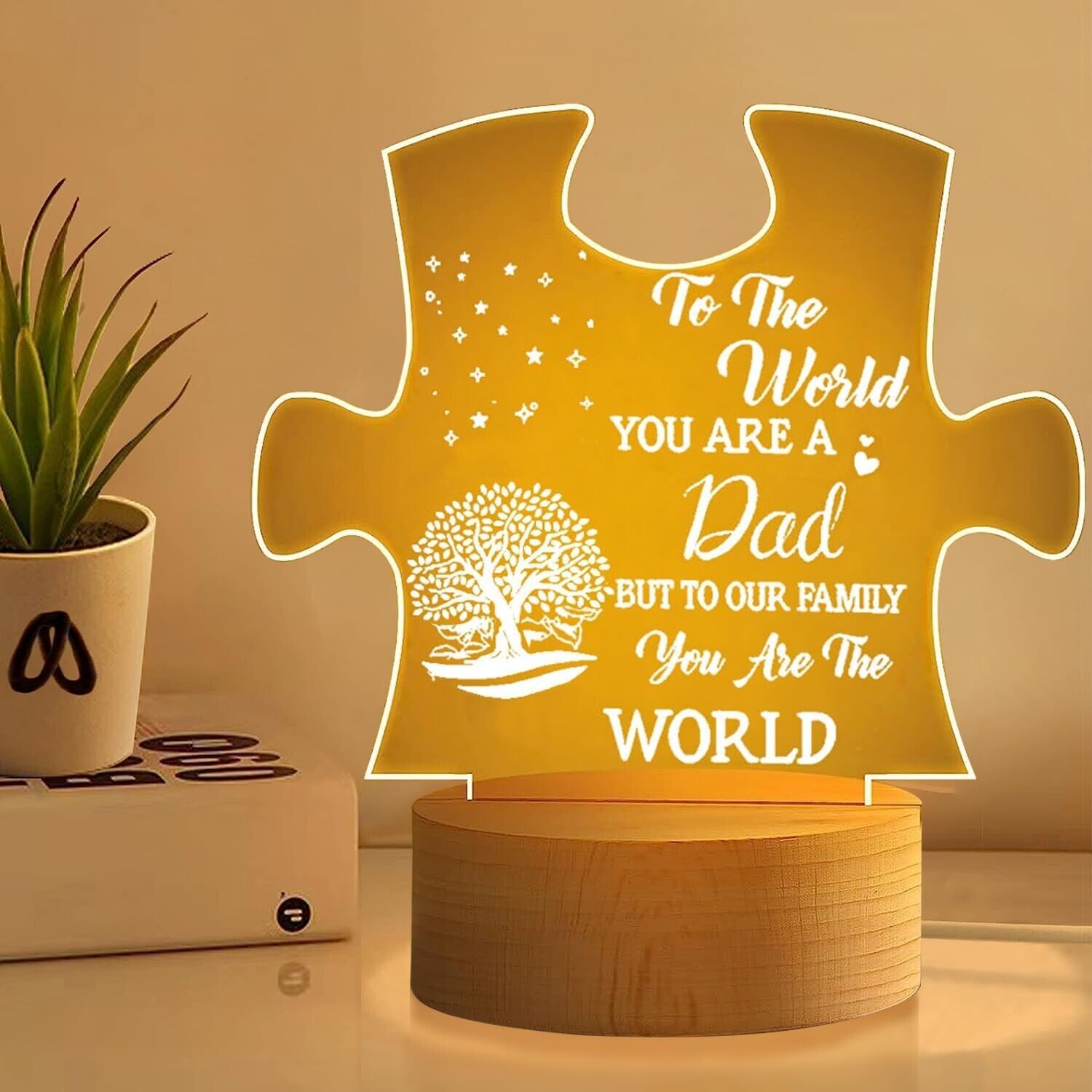 Acrylic Night Light with Wooden Base \u2013 Ideal Gift for Fathers