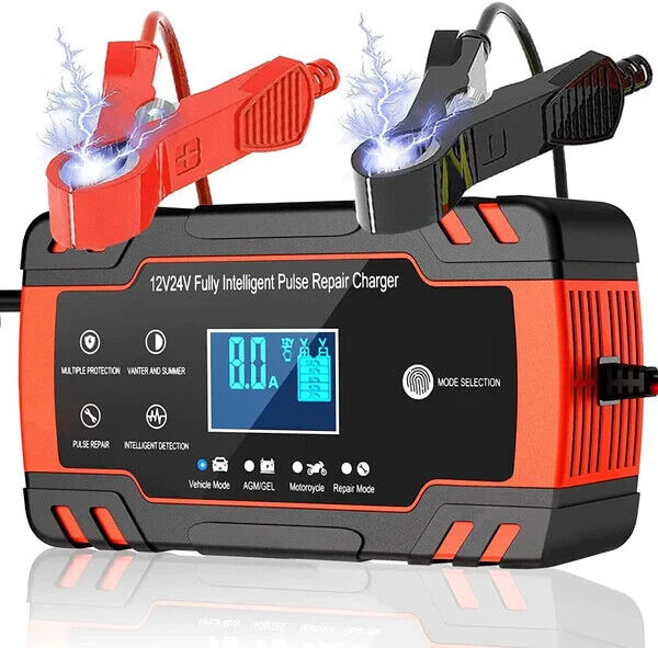 12V\/24V 10A Smart Pulse Repair Charger & Maintainer \u2014 7-Stage Automatic for SLA, AGM, GEL, Flooded Lead\u2011Acid Batteries