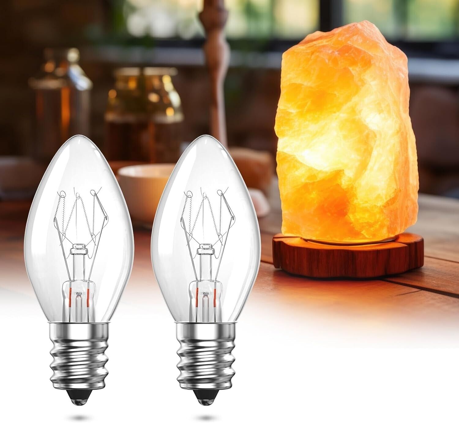 Lamptobe 2 Pack E12 7W Salt Lamp Bulbs,C7 E12 Light Bulb Dimmable, 2700K