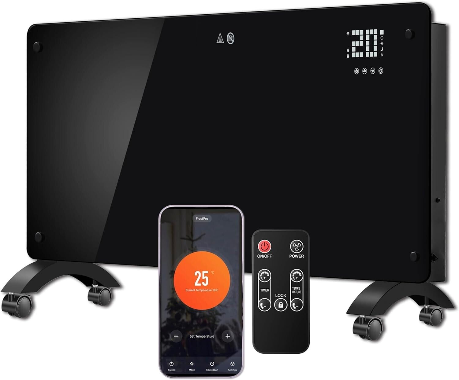 2000W Convector Heater,Ultra-thin Wall-mounted or Freestanding, 24H Timer Remote