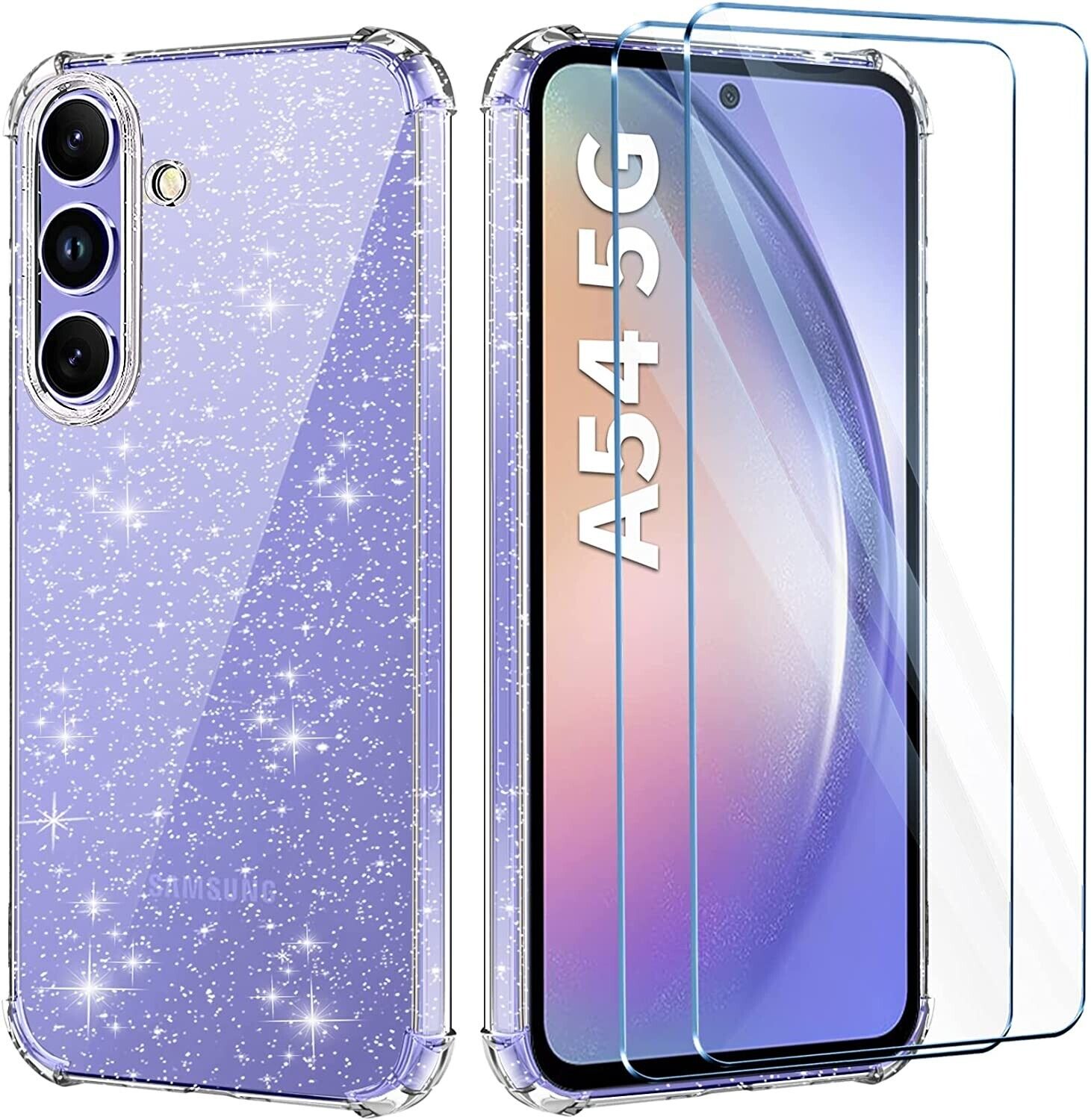 FLLAO Clear Glitter Case Compatible with Samsung Galaxy A54 5G Case with 2 Pack