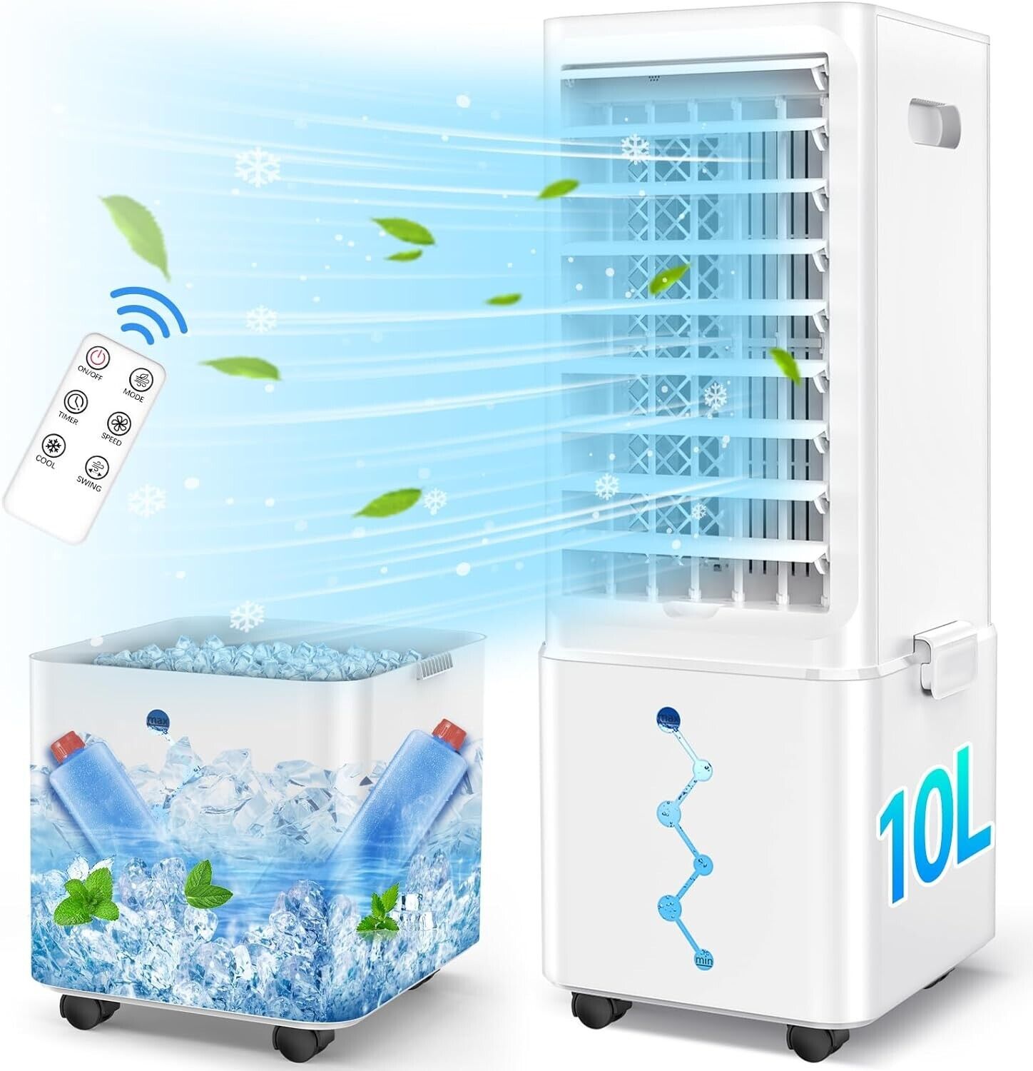 Evaporative Air Cooler, 65W Mobile Air Conditioner 60\u00b0 Oscillation 3 Mode