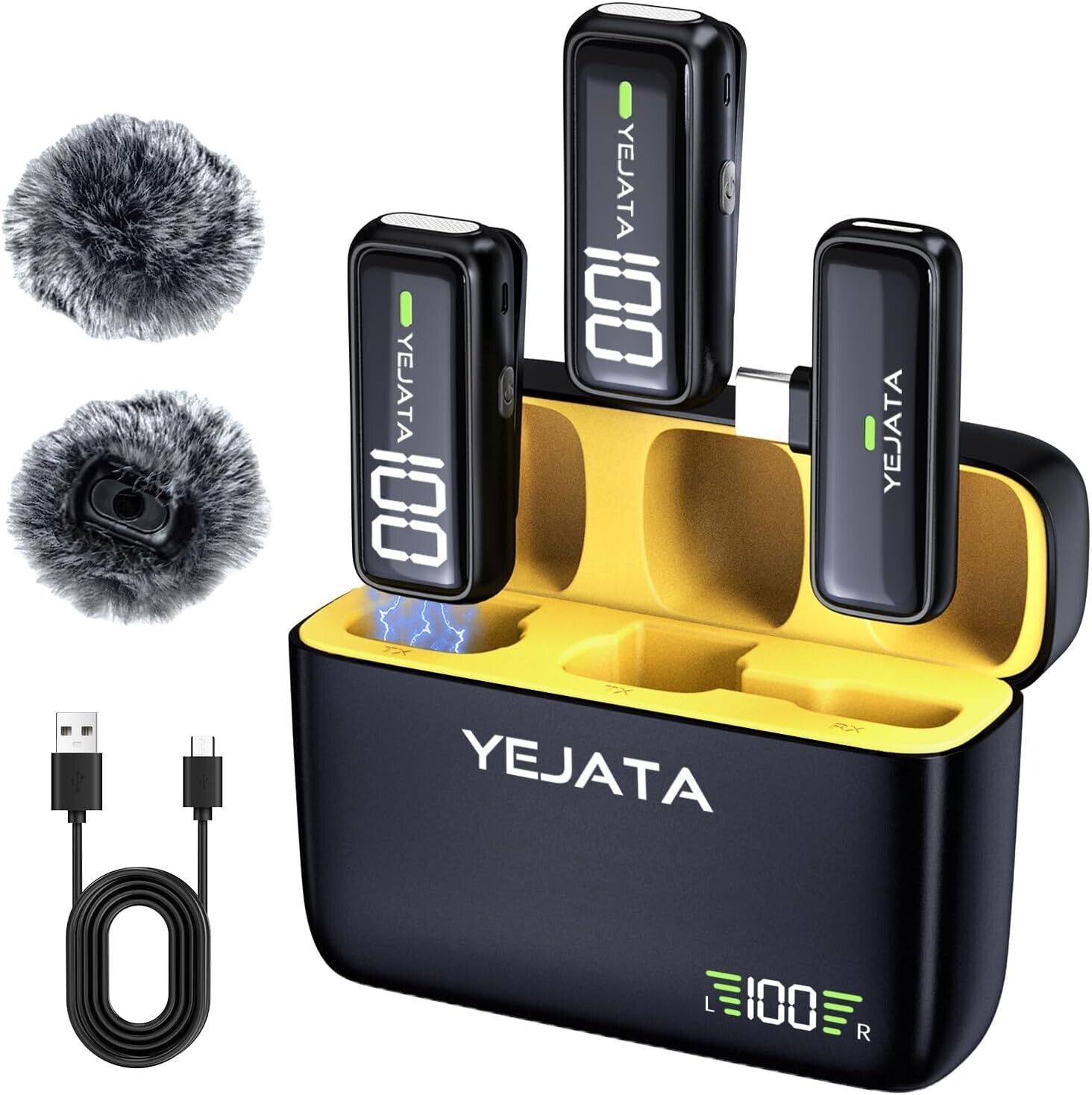 YEJATA Wireless Microphone for Phone with Transmitter Digital Display