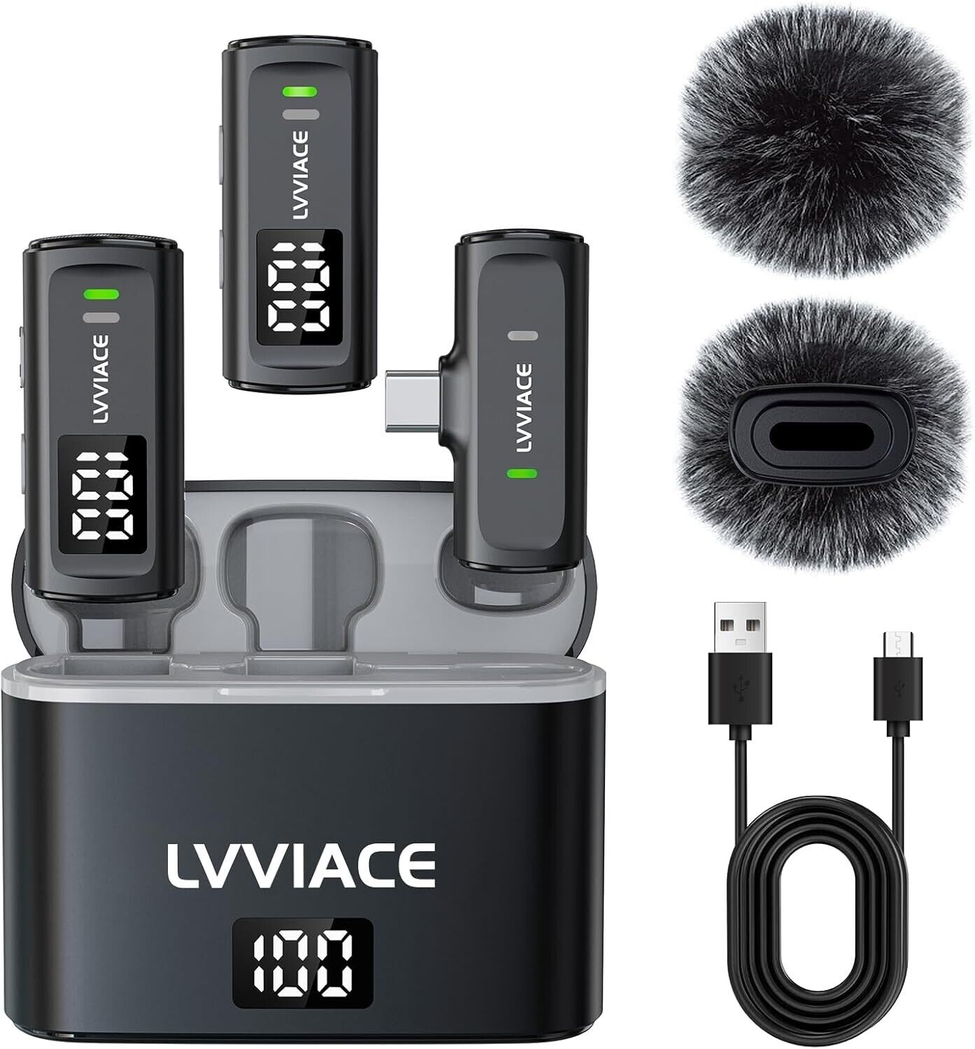 LVVIACE Wireless Lavalier Microphone for Phones with USB Type C ports