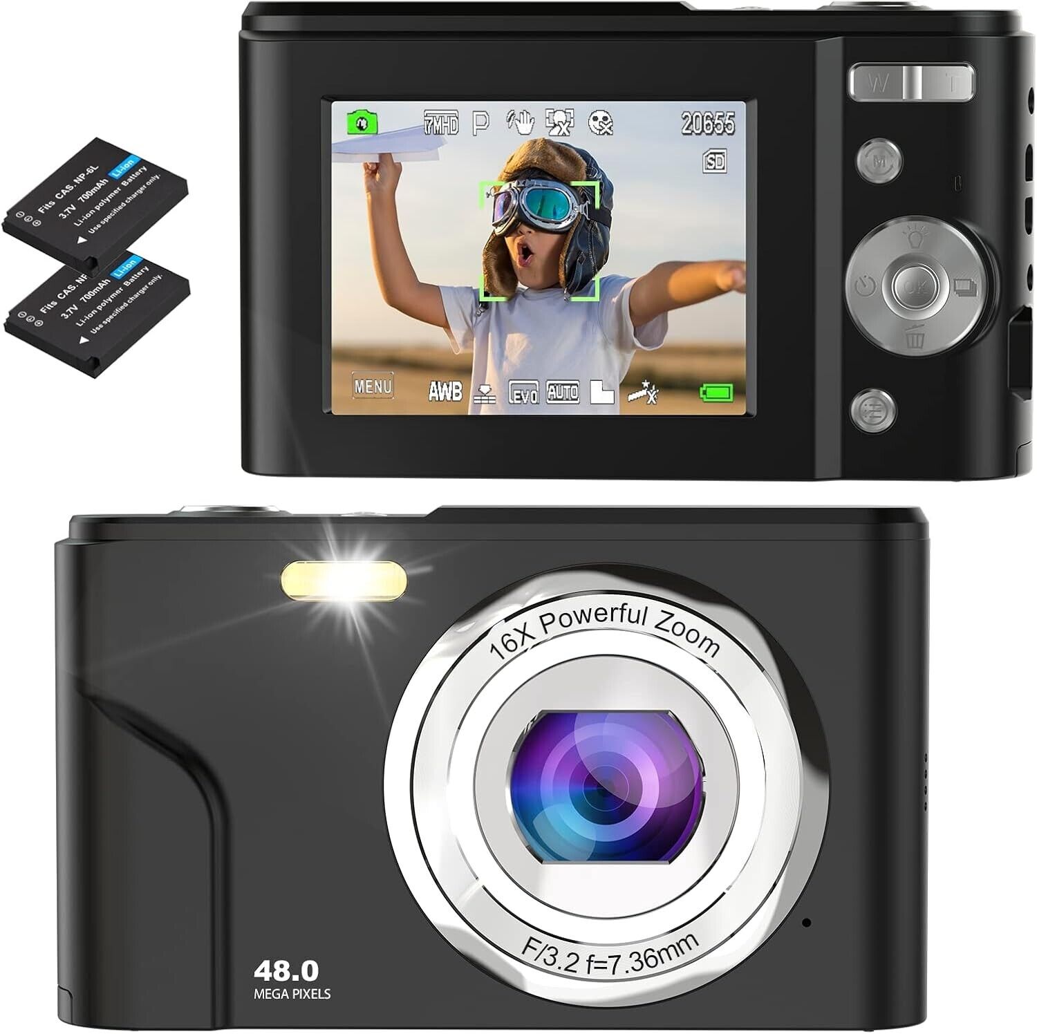 48MP Digital Camera, 16X Digital Zoom, FHD 1080P, Autofocus Vlogging Camera