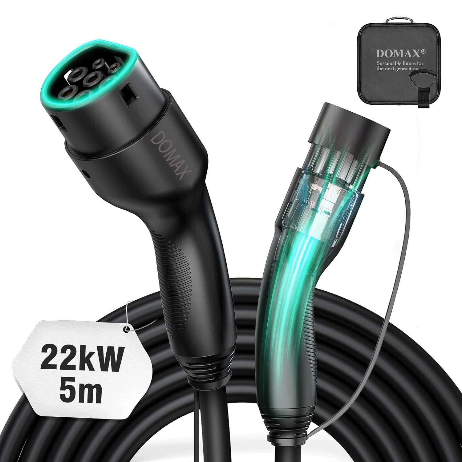 Type 2 EV Charging Cable 22 kW 5 Metres - Domax Electric Vehicle Charging Cable