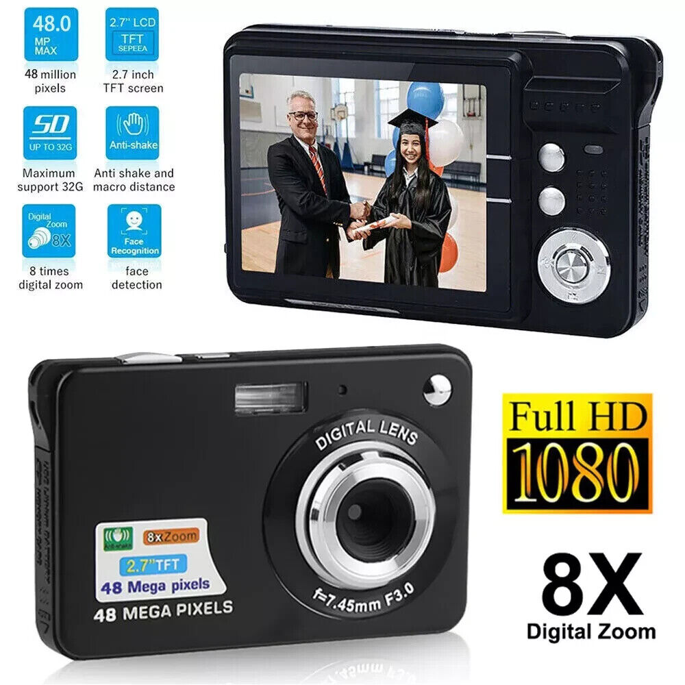 Digital Camera 48.0 MP 2.7\" TFT LCD 8X Zoom Mini Anti-Shake Full HD