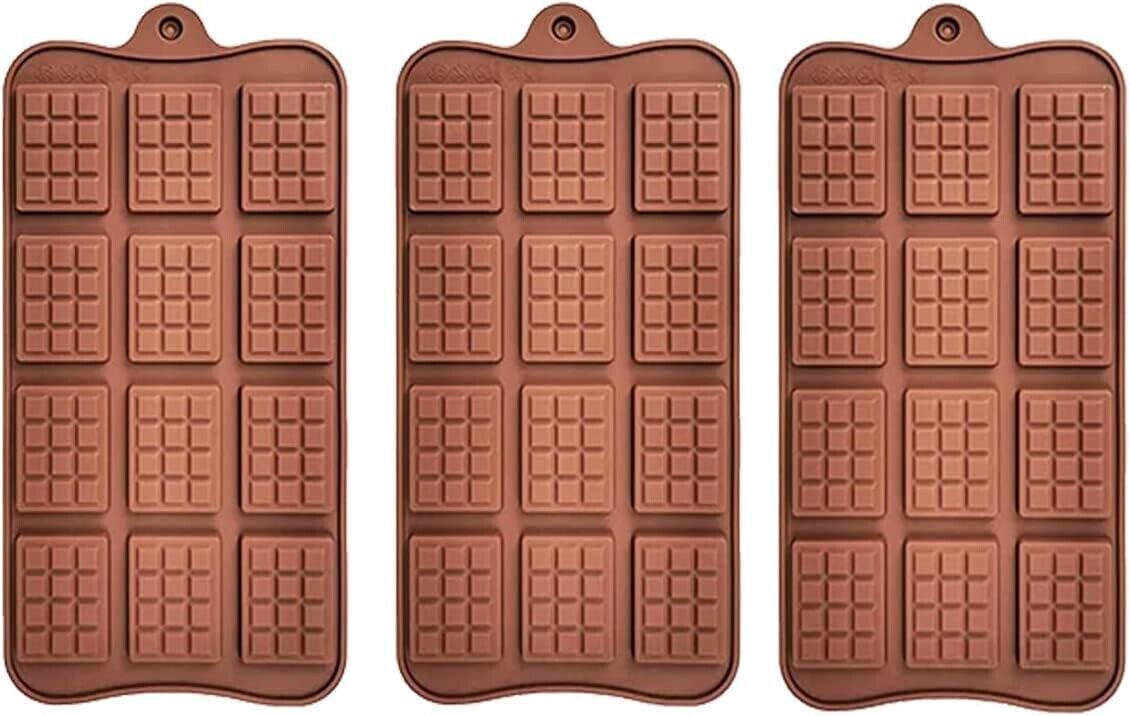 Burrsj Waffle Chocolate Silicone Mould 3PCS-12Cavity Break-Apart Silicone Mini