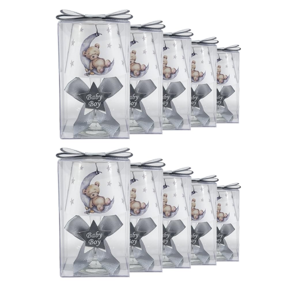 Baby Shower Boy Candle Scented Wax Gift Blue Grey Teddy Bear Print