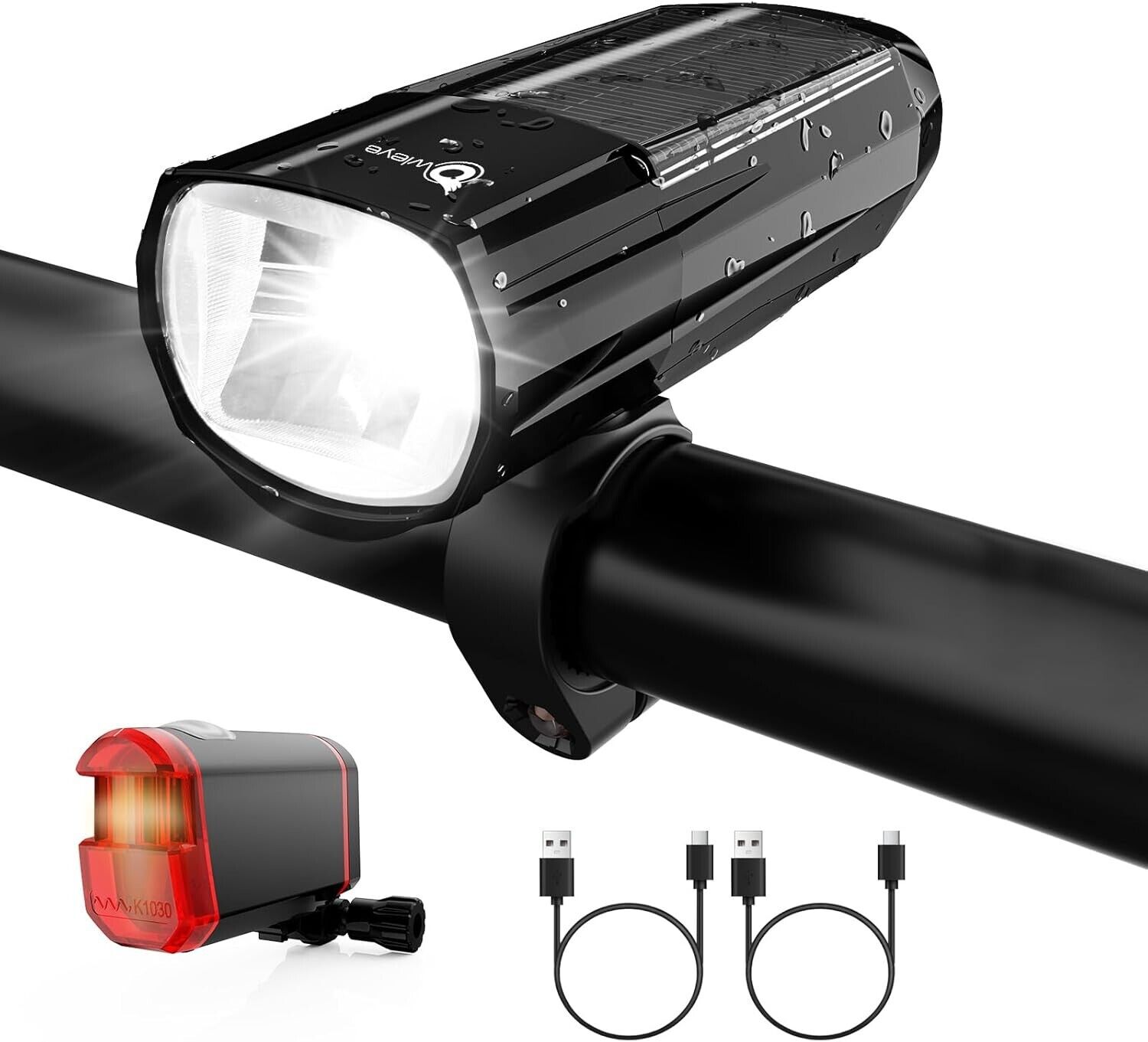 Owleye 2400mAh Bike Lights, Solar\/USB C Rechargeable Bicycle light Super Bright