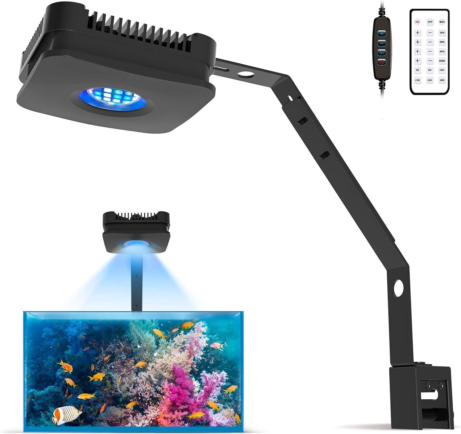 Lominie Aquarium LED Light, RF Remote Dimmable 25W Fish Tank Light with Bracket