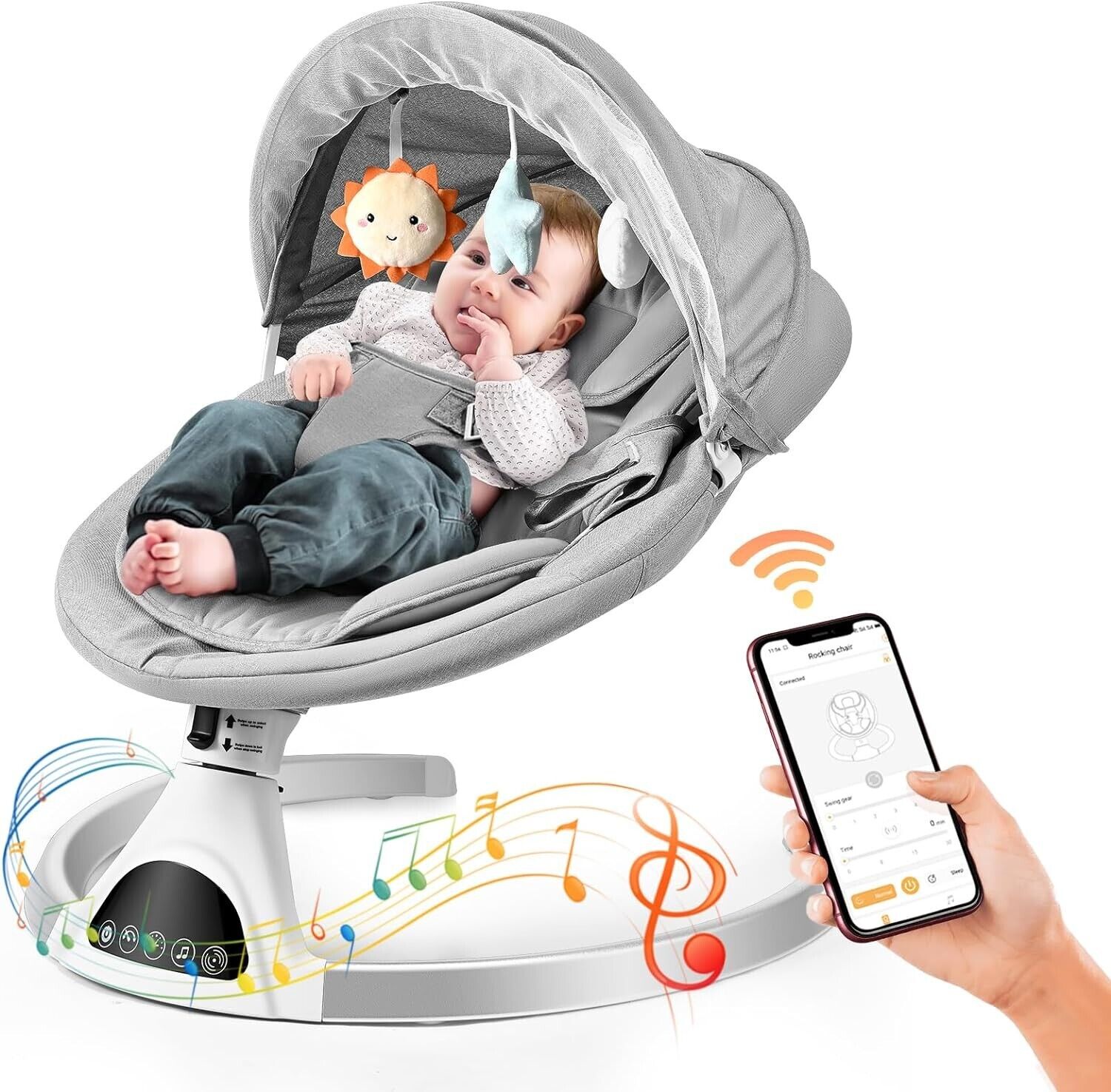 Automatic Baby Swing Chair, Electric Baby Bouncer with 5 Swing Amplitudes