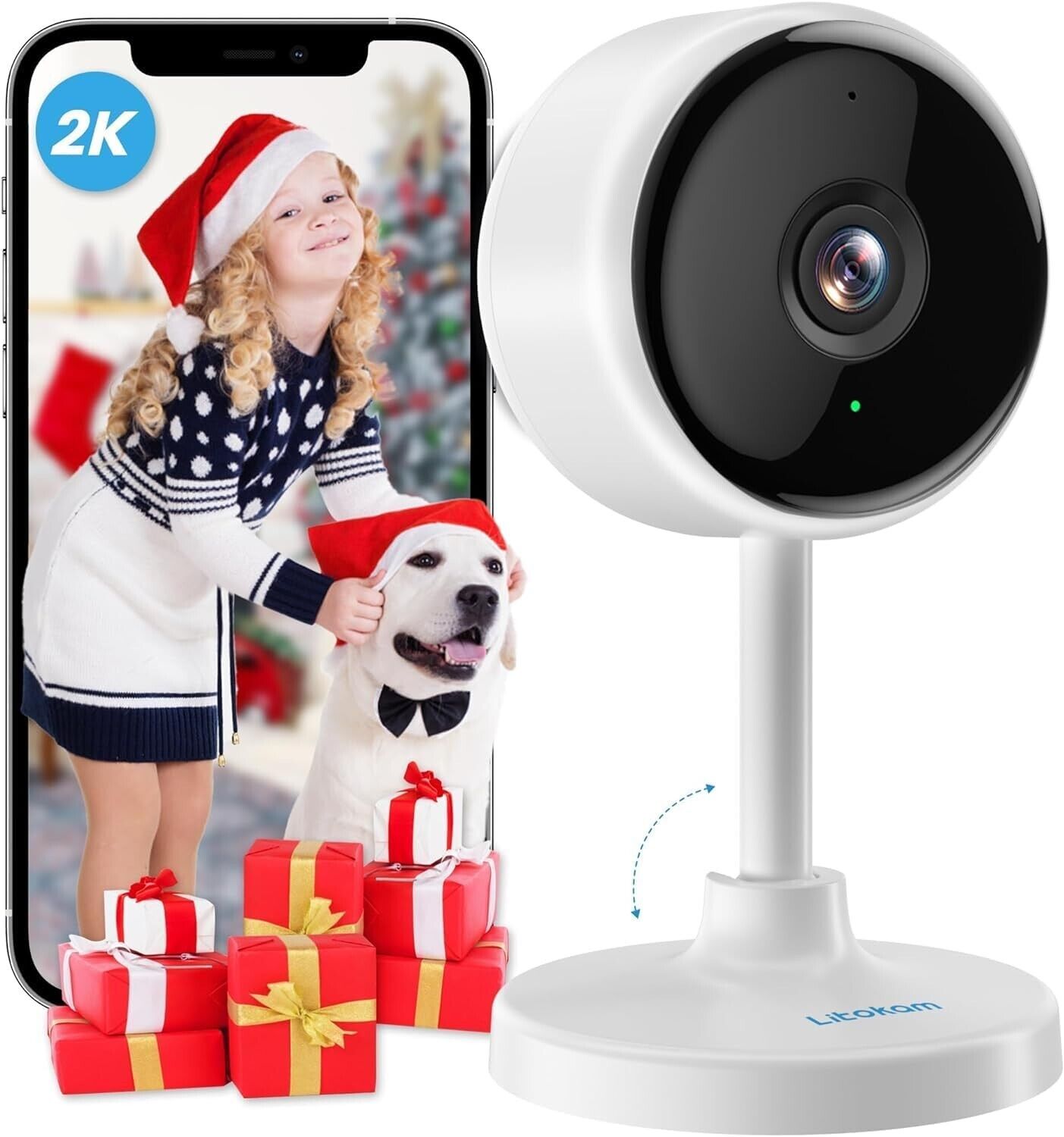 Indoor Camera 2K, Cameras for Home Security with Night Vision, 2K Indoor