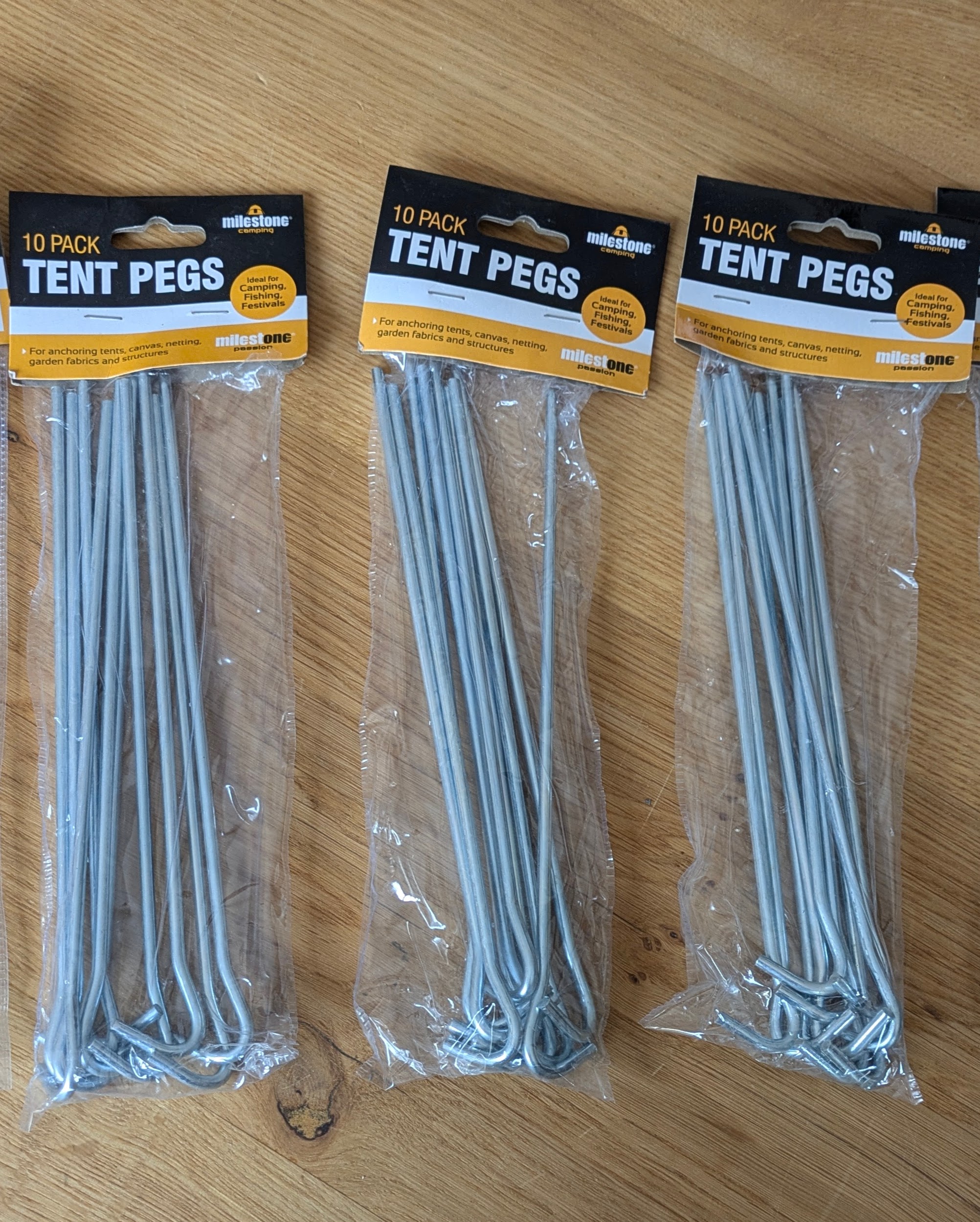 Tent Pegs, Camping \/ Fishing \/ Festivals \/ gazebos \/ football nets, 30 pegs (3 packs of 10)