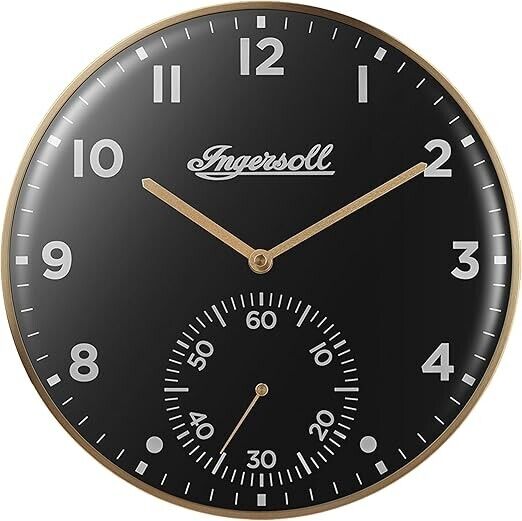 Ingersoll Analogue Wall Clock, Easy to Read, 30cm Diameter in Gold Colour case