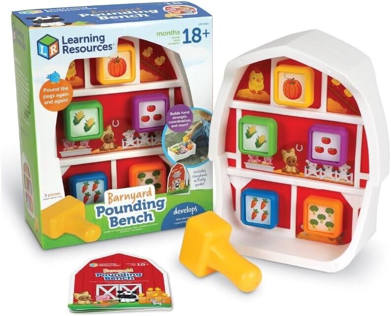 Learning Resources Barnyard Pounding Bench 3 Pieces Ages 18 Months+ Hammering