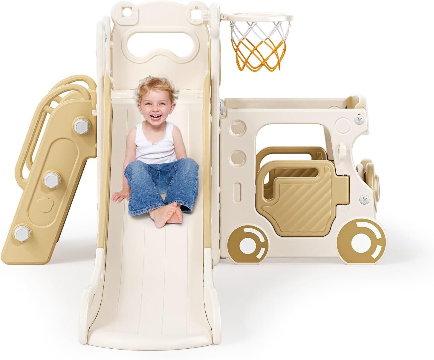 Krovtoy Toddler Slide Climber Kids Slide with Basketball Hoop, Storage Box