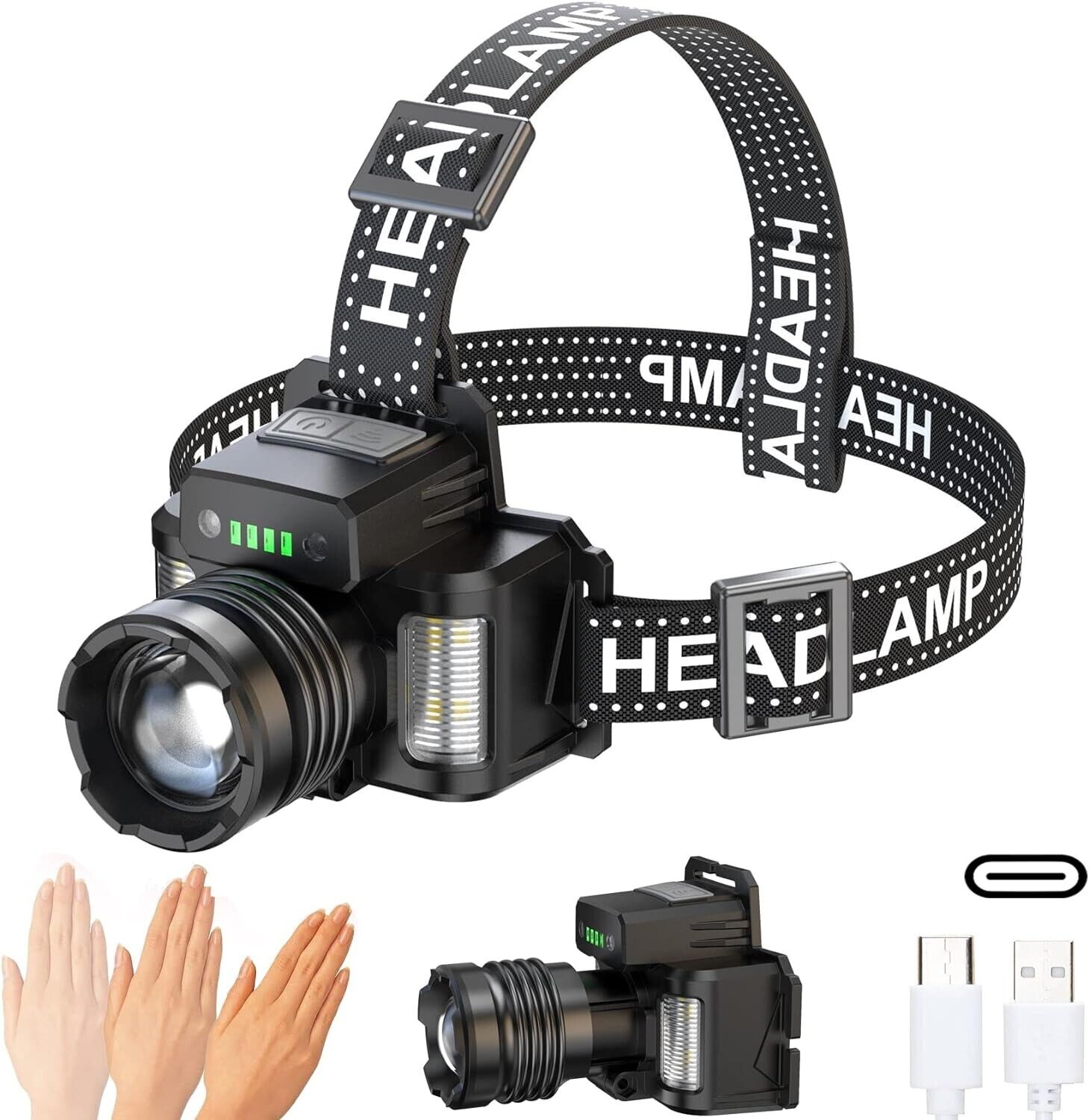 Cussity LED Rechargeable Head Torch Super Bright, Waterproof Head Torch