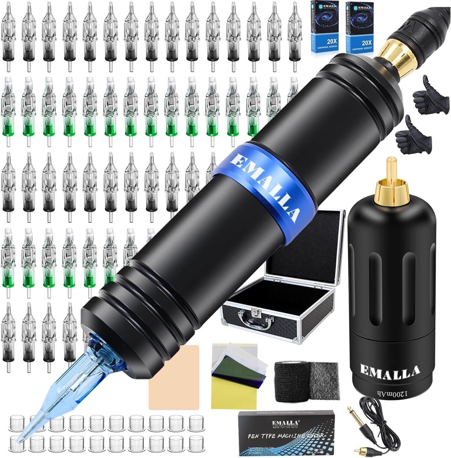 Machine Pen Kit - Emalla Machine Pen Kit Black with 40PCS Mixed Cartridges RL M1