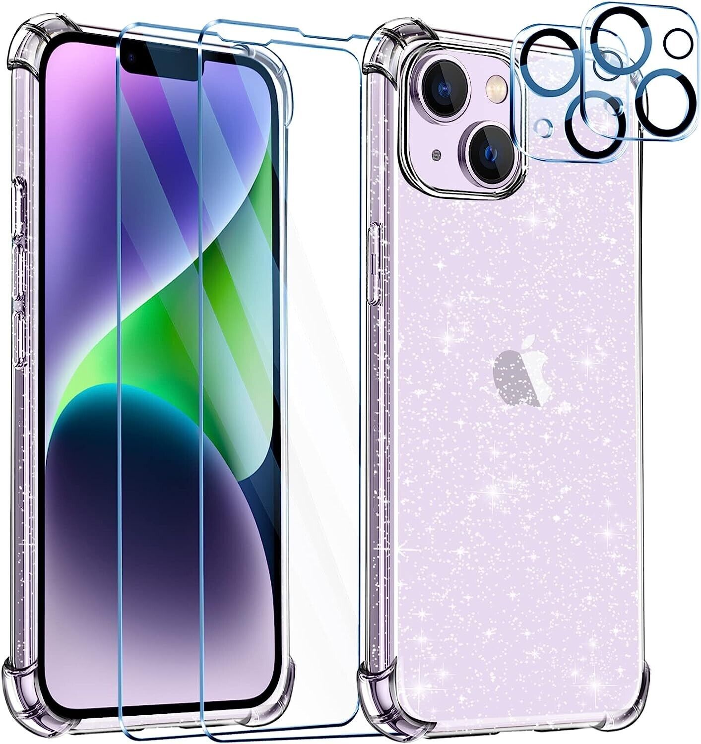 iPhone 14 Clear Glitter Case Compatible Case with 2 Screen Covers