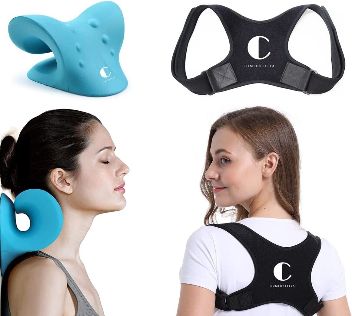 Pain Relief Kit: Neck Stretcher + Back Posture Corrector Women & Men.