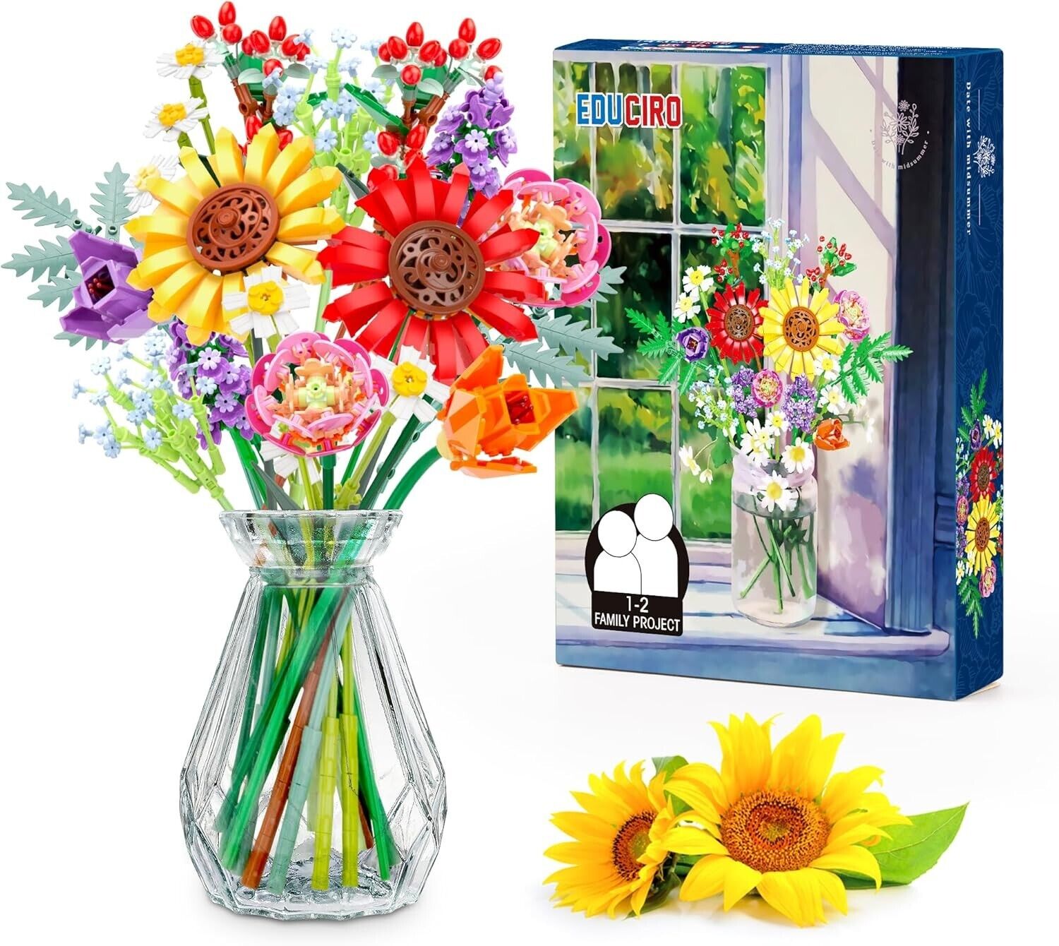Under the Baubles Sunflowers Flowers Bouquet Building Set - 976 PCS Artificial
