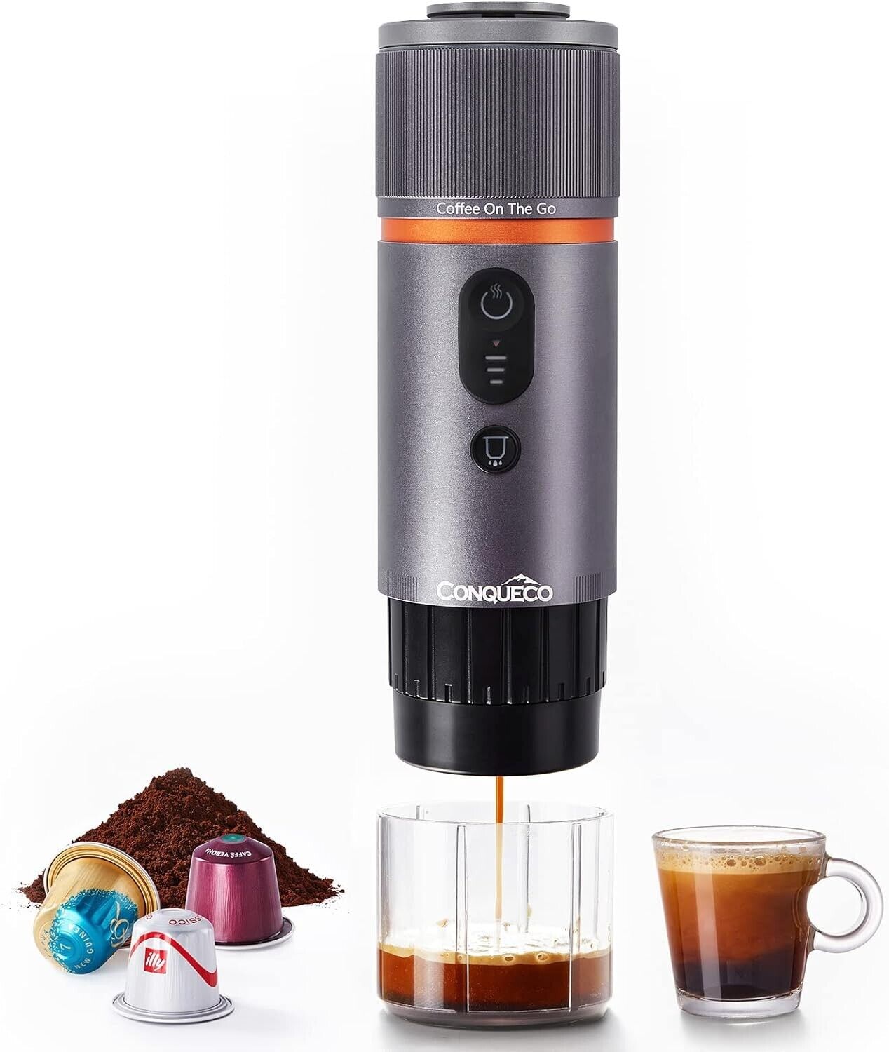 CONQUECO Portable Espresso Machine Travel: 12V Car Coffee Maker with Battery
