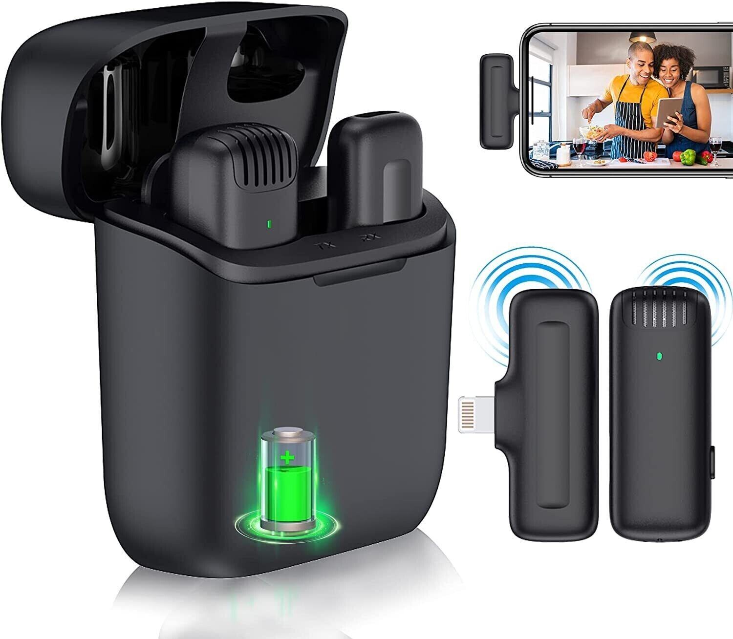 Wireless Lavalier Microphone for iPhone iPad with Charging Case Mini Lapel