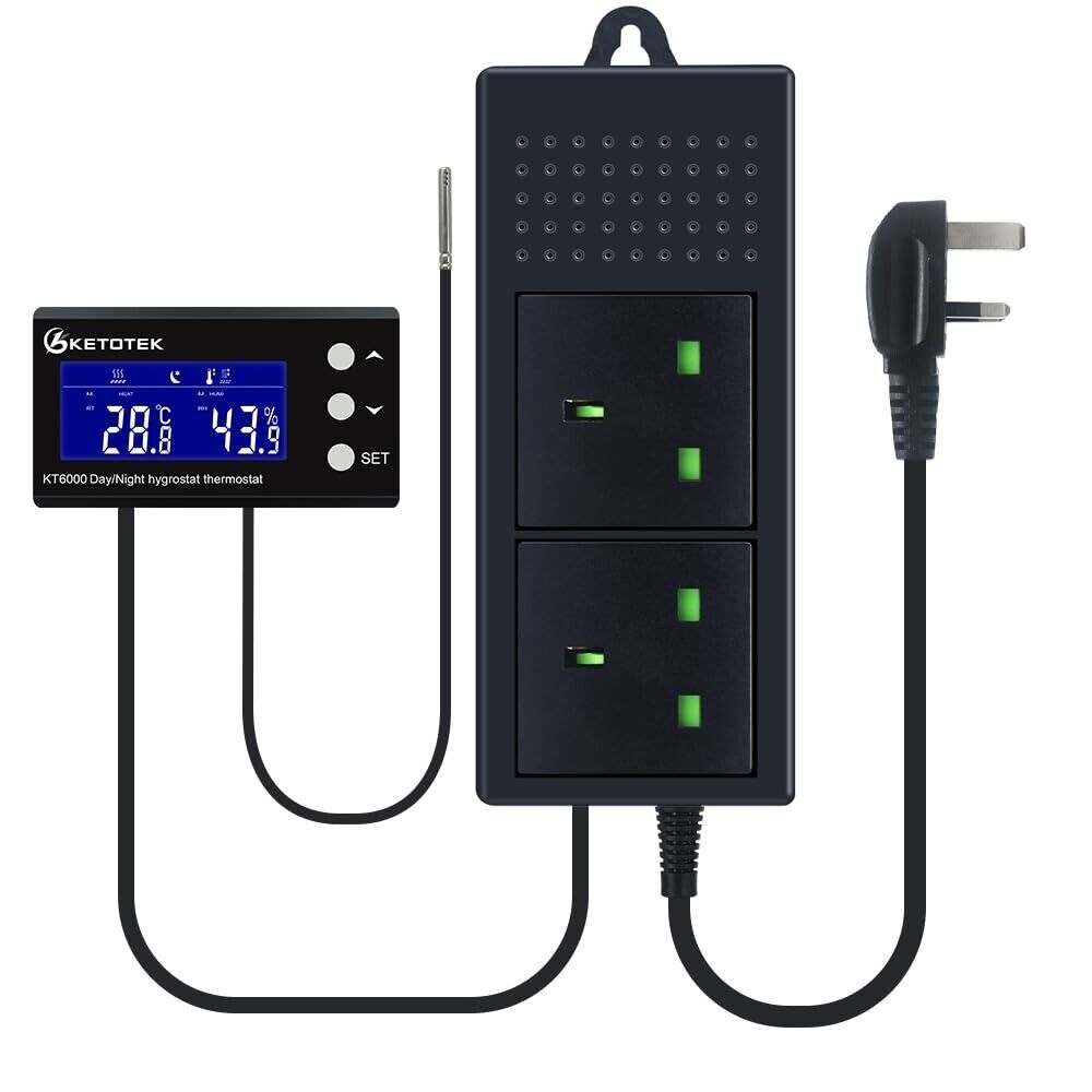 KETOTEK Digital Thermostat Humidistat Plug with Sensor Probe, Day\/Night Temp