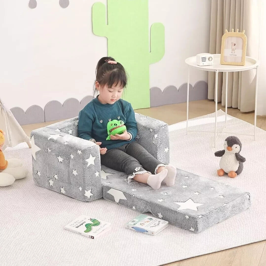 YOTATING 2-in-1 Kids Sofa Chair, Glow in The Dark Convertible Toddler Chair