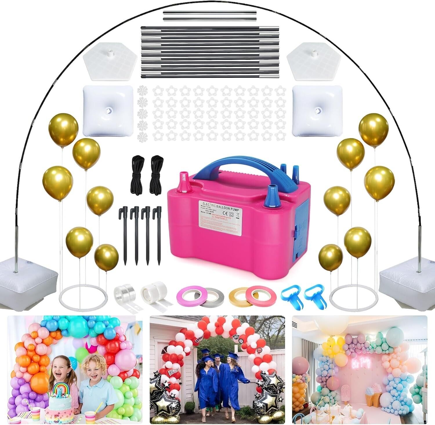 Balloon Arch Kit with Balloon Pump Electric, 10FT Wide & 9FT Tall Adjustable
