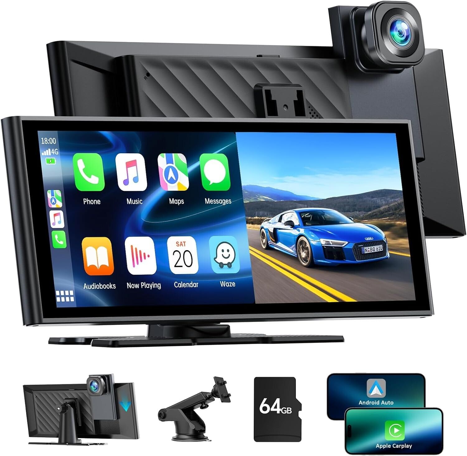 Wireless Car Stereo for Apple Carplay Android Auto with 4K Front Dash Cam