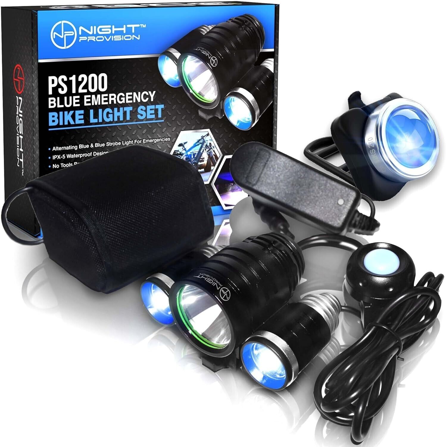 PS1200-BLUE Front & OPTIKS-Blue Emergency Patrol Bike Light - Blue\/Blue Strobe