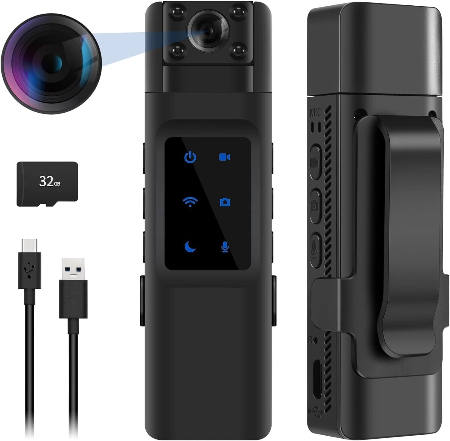 Niukuyu 1080P HD WiFi Body Worn Camera with 180\u00b0 Rotation Lens 170\u00b0 Wide Angle
