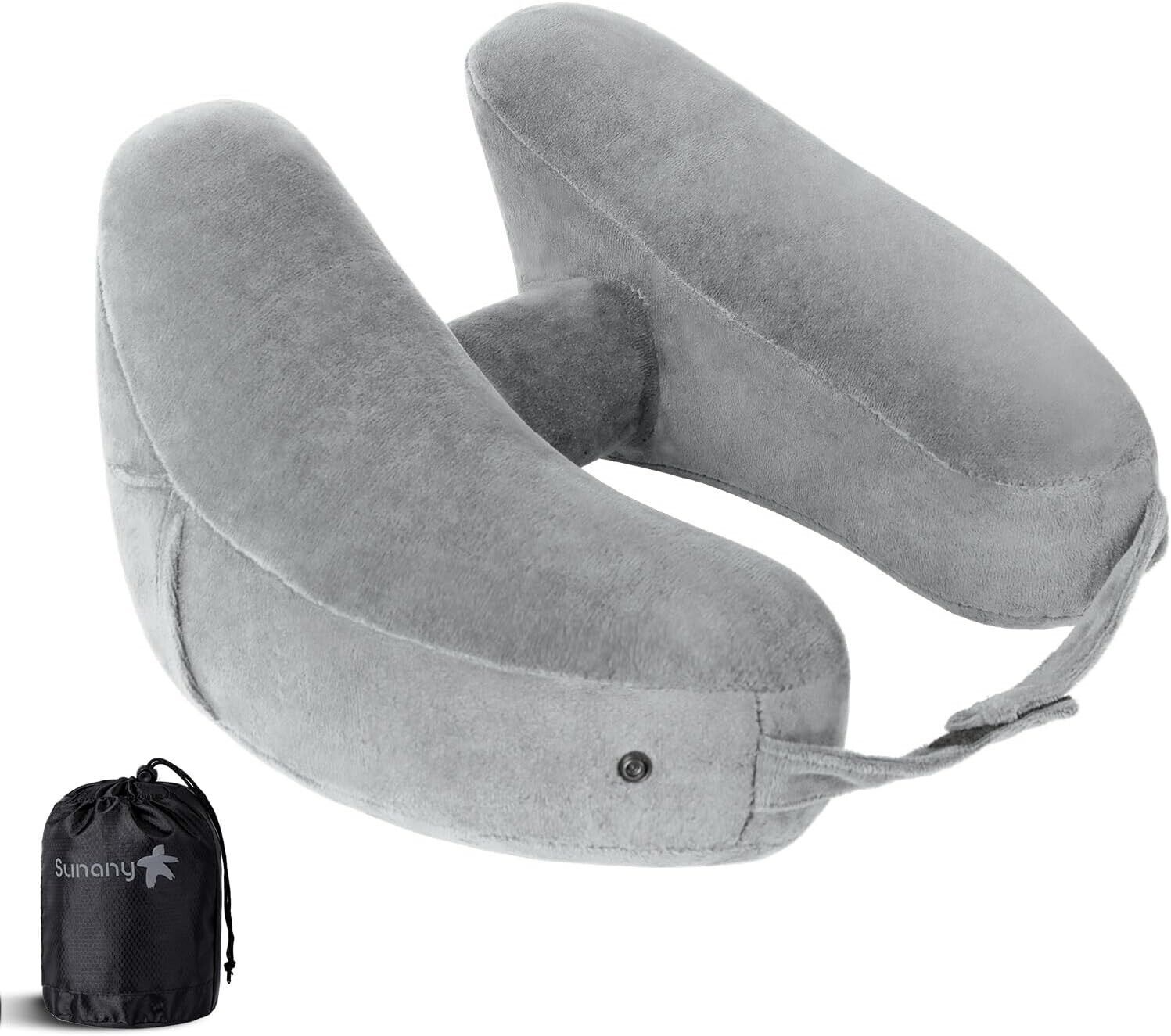 Sunany Inflatable Neck Pillow for Airplane Travel with Hoodie