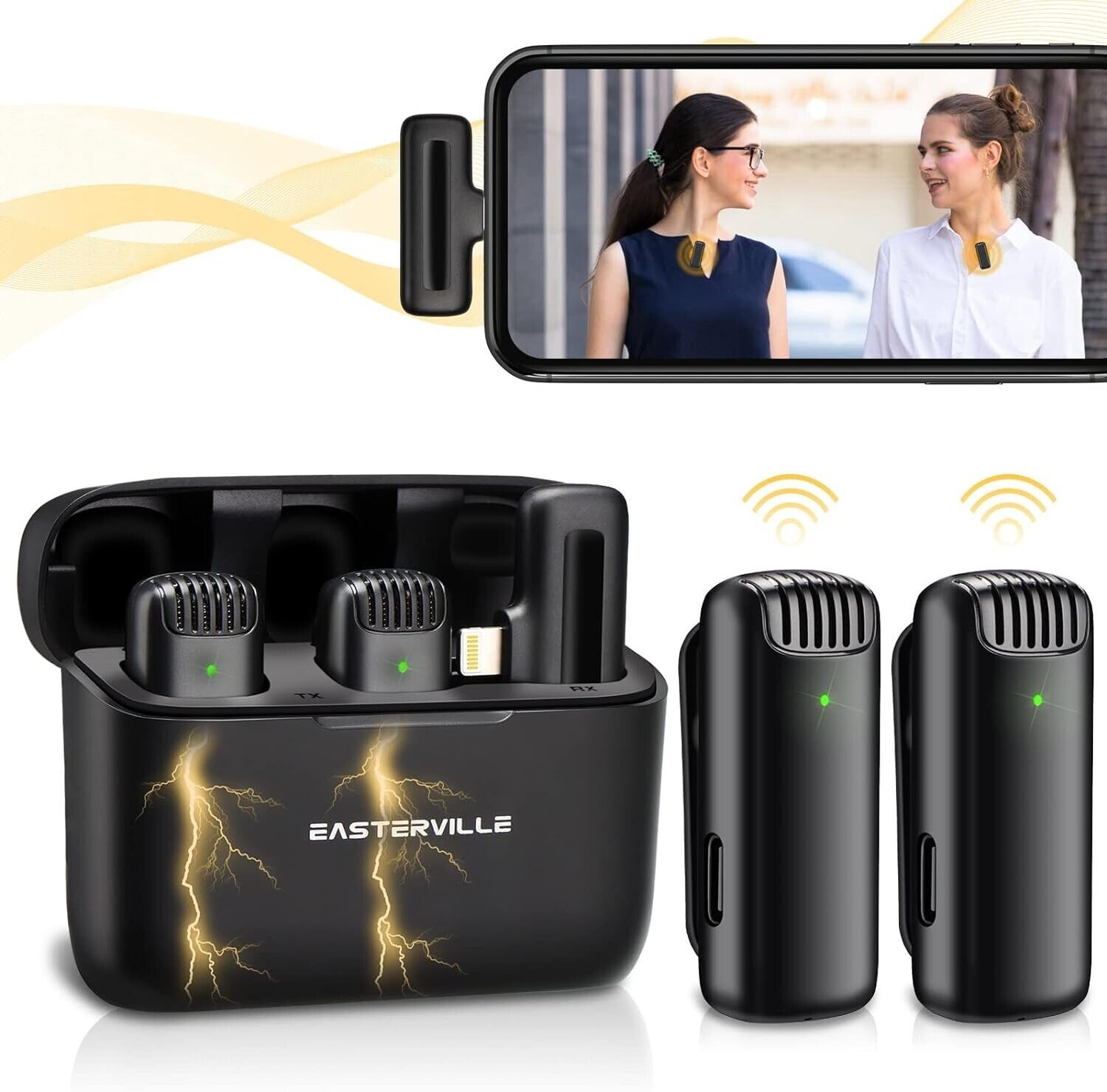 Dual Wireless Lavalier Microphone for iPhone iPad\uff0c2pcs Lapel Mic with Charging