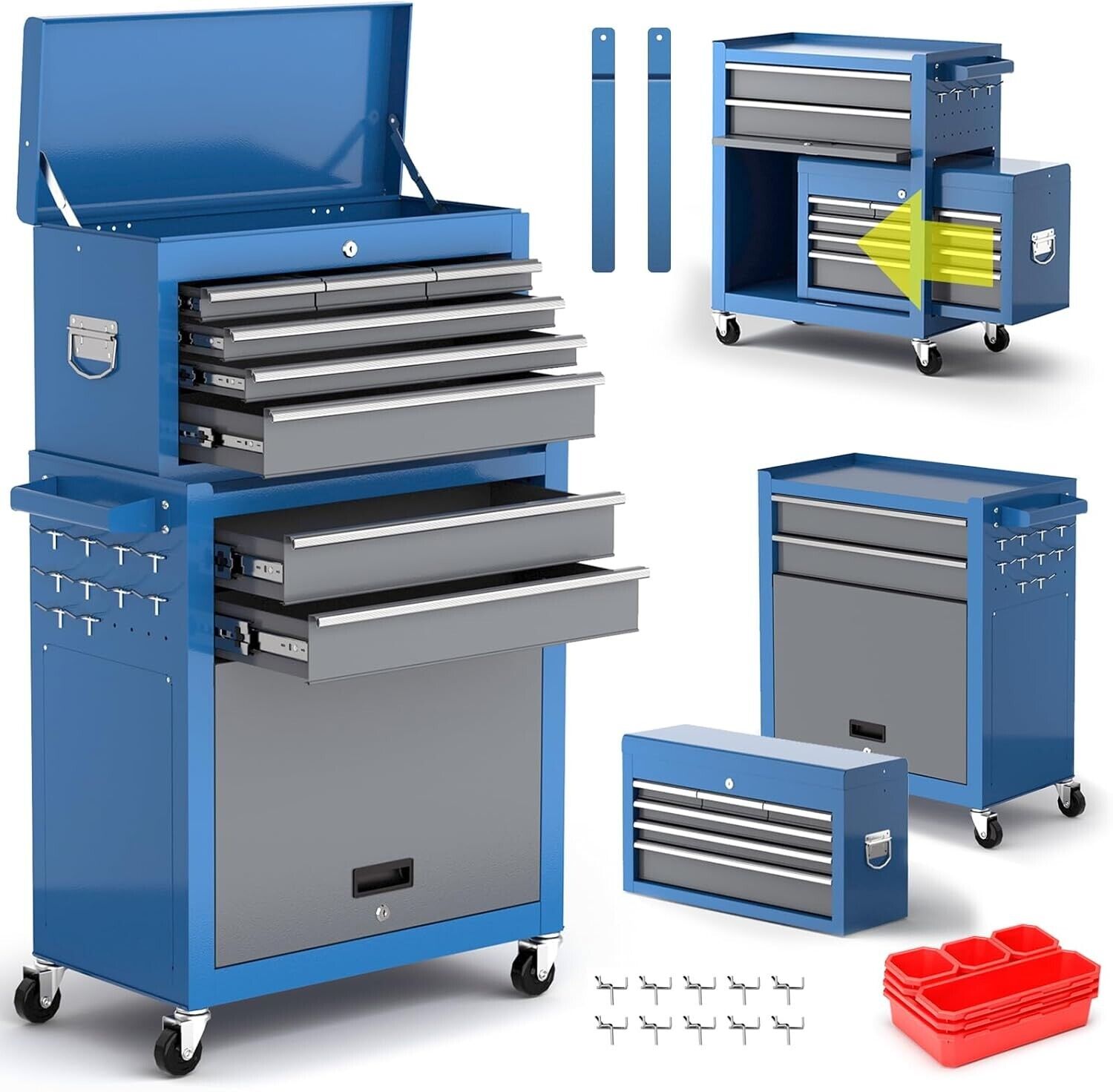 Airaj Rolling Tool Chest,8-Drawer Tool Chest with Wheels, Removable Toolbox