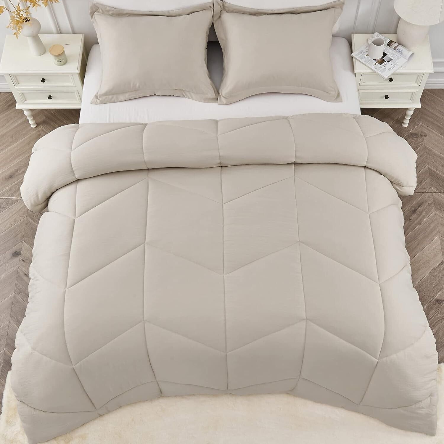 Oatmeal Double Bed Set with 10.5 Tog Down Alternative Duvet and Pillow Shams