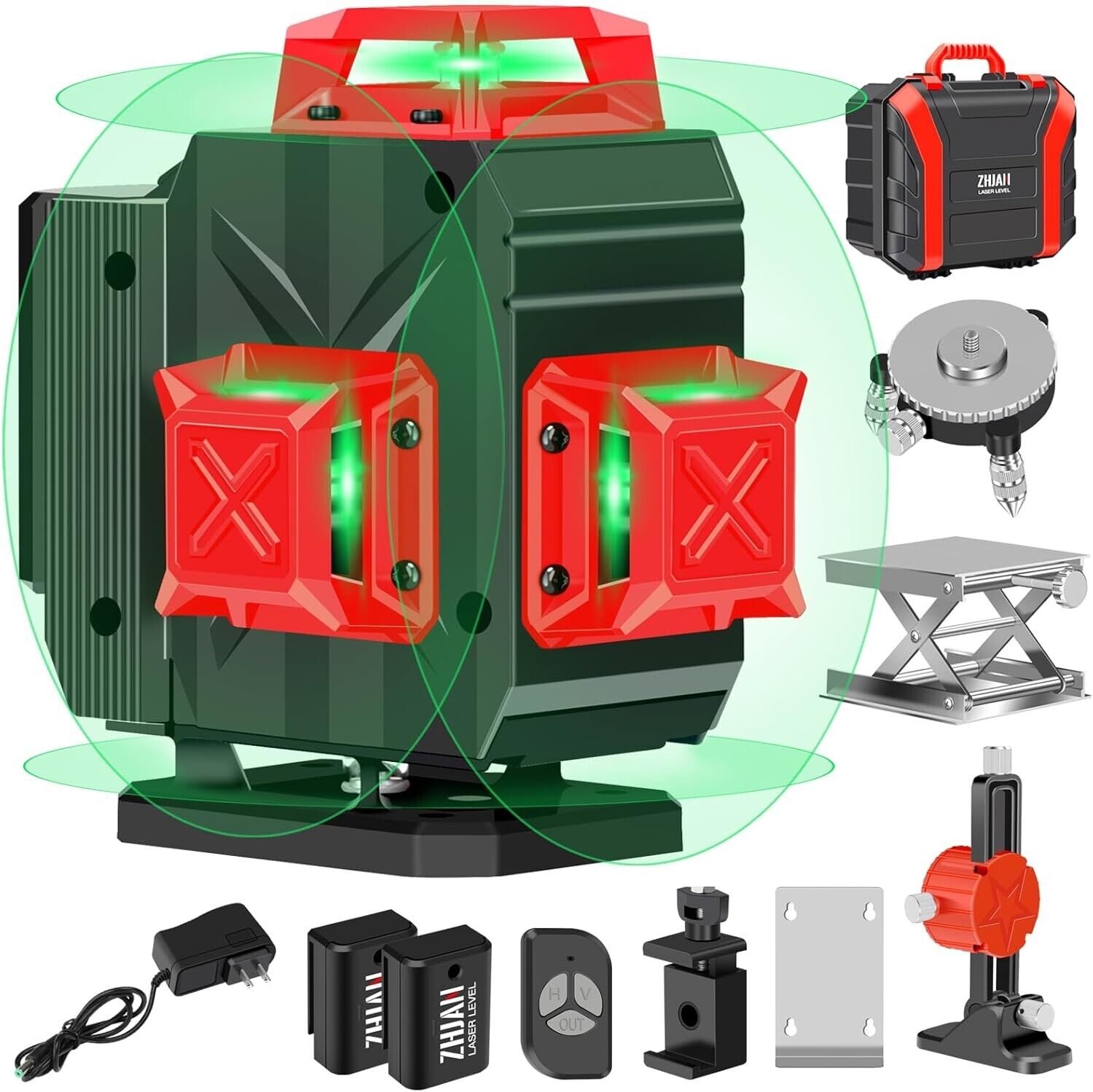 ZHJAN 16 Lines Laser Level,Green Self Leveling 4x360\u00b0,IP54 Anti-Splash